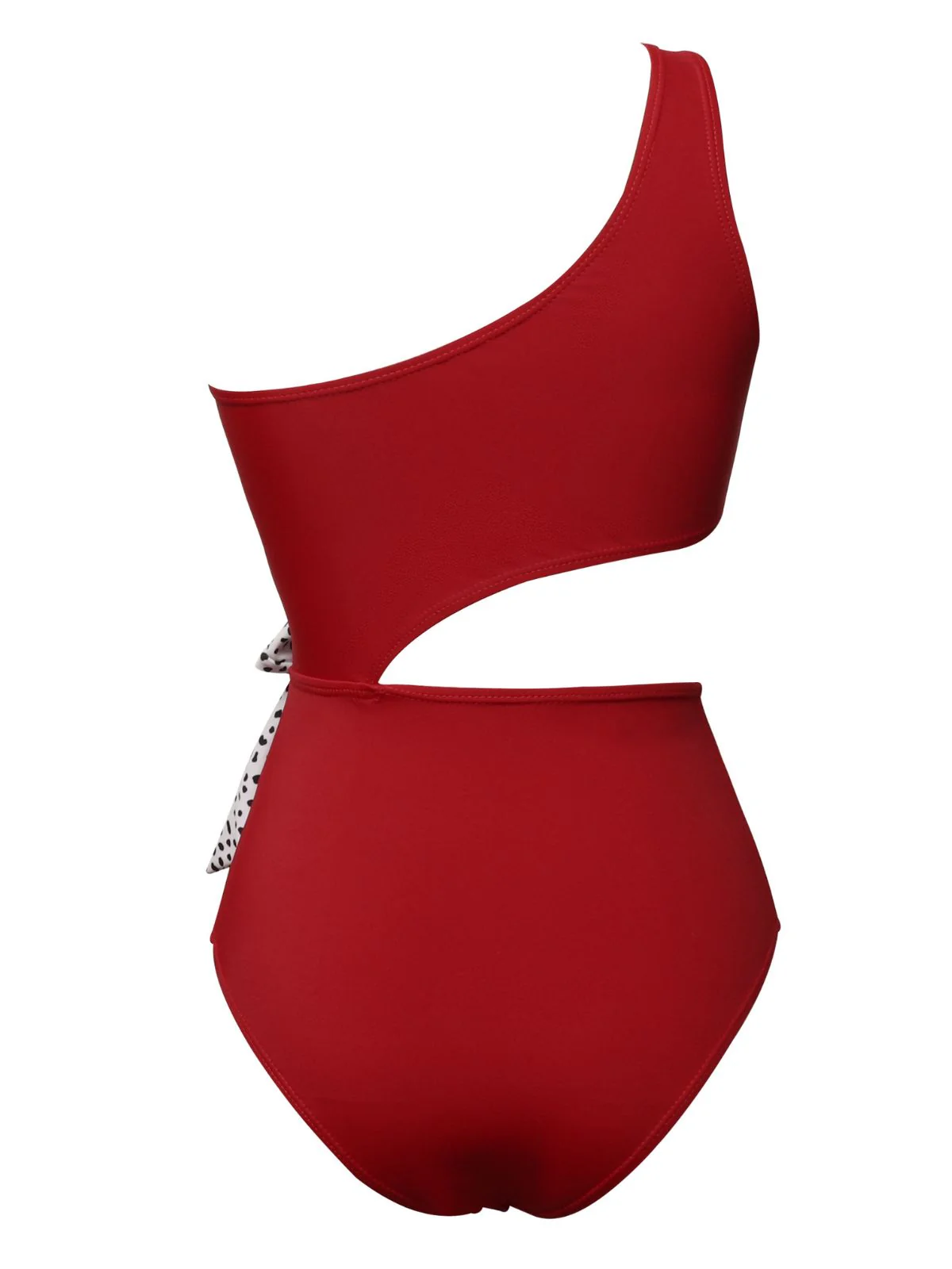 1940s Solid Waist Hollow Dots Bow Patchwork Swimsuit - Image 4
