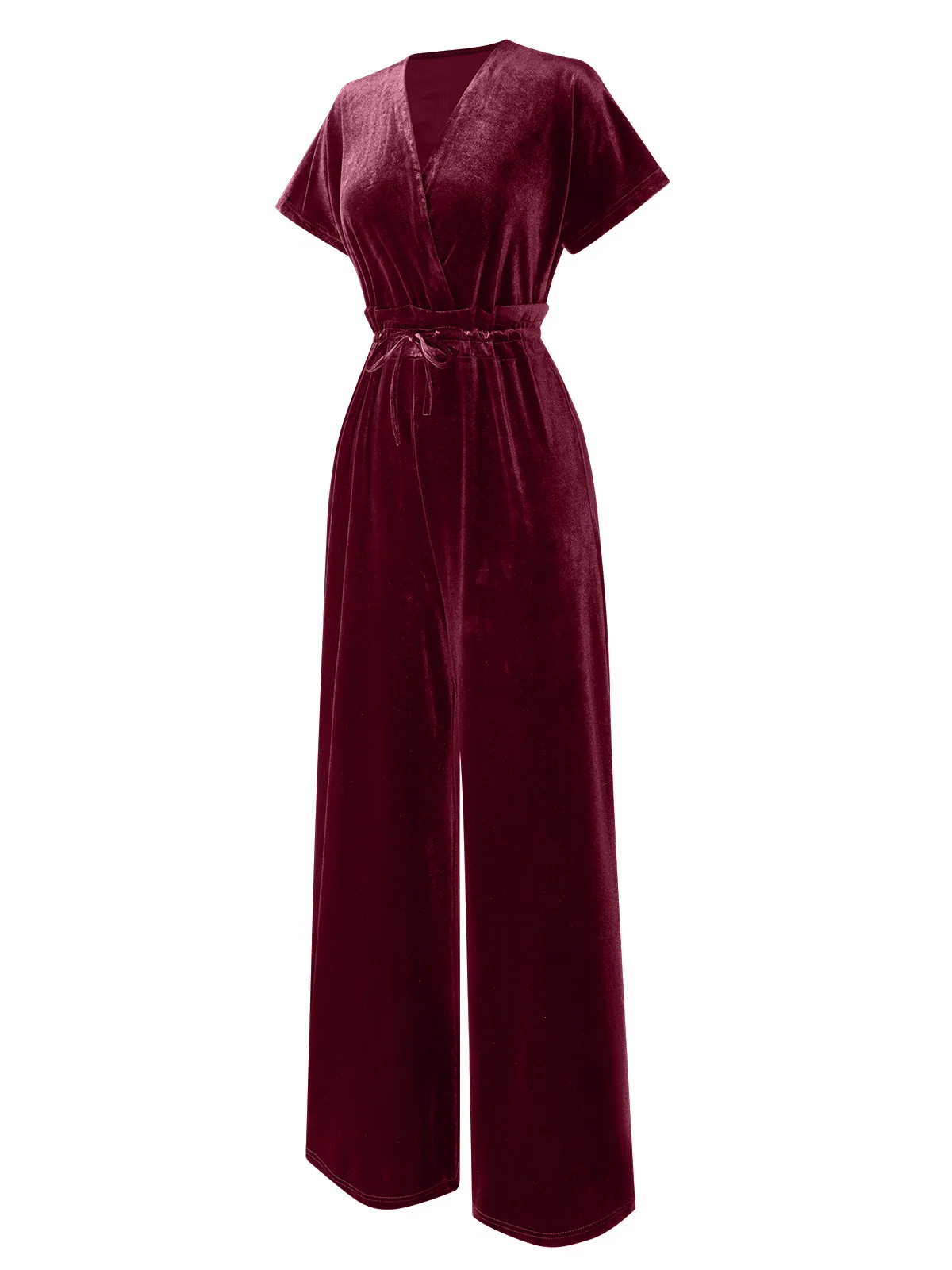 1940s Solid Waist Tie V-Neck Velvet Jumpsuit - Image 10