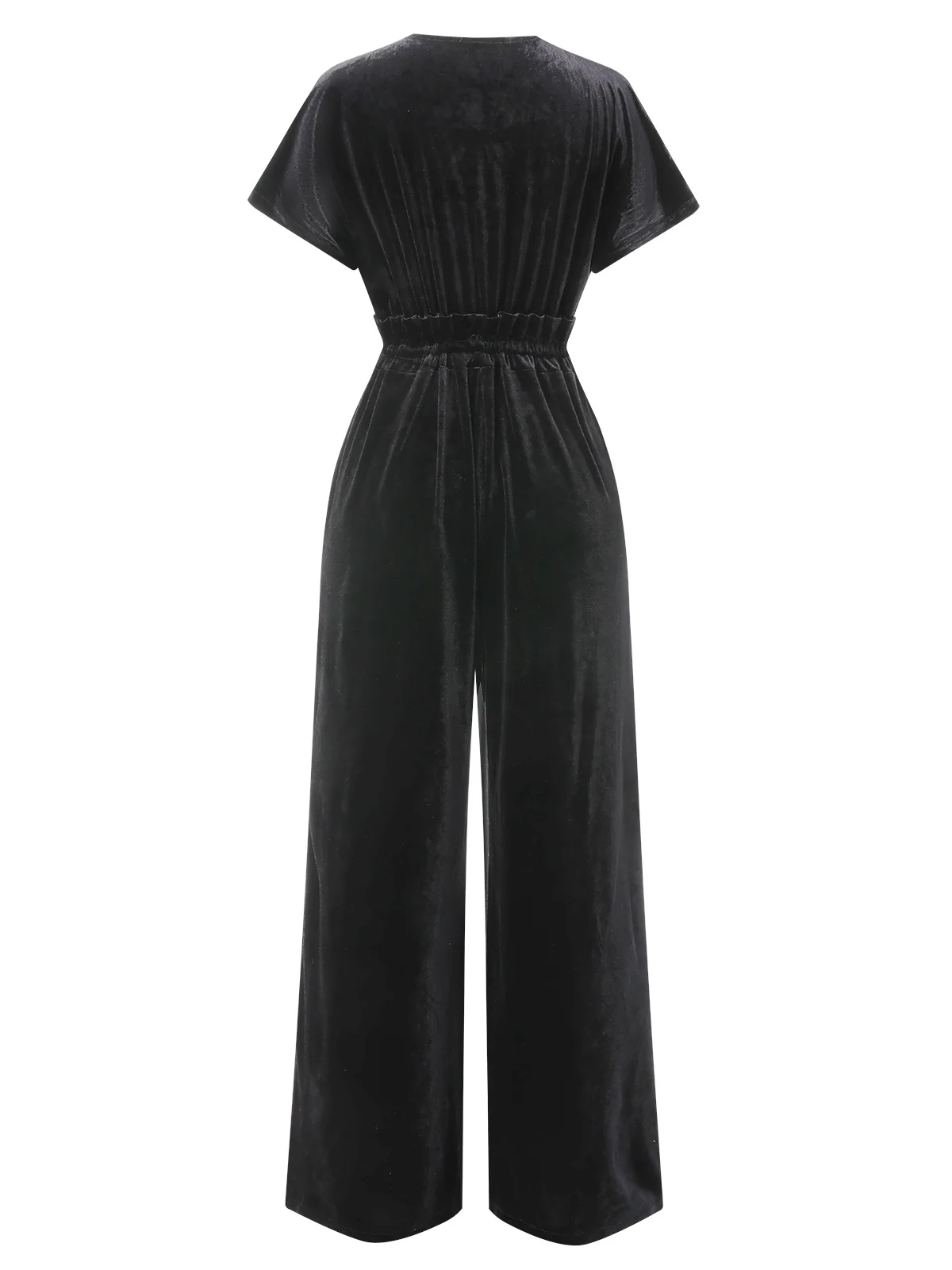 1940s Solid Waist Tie V-Neck Velvet Jumpsuit - Image 15