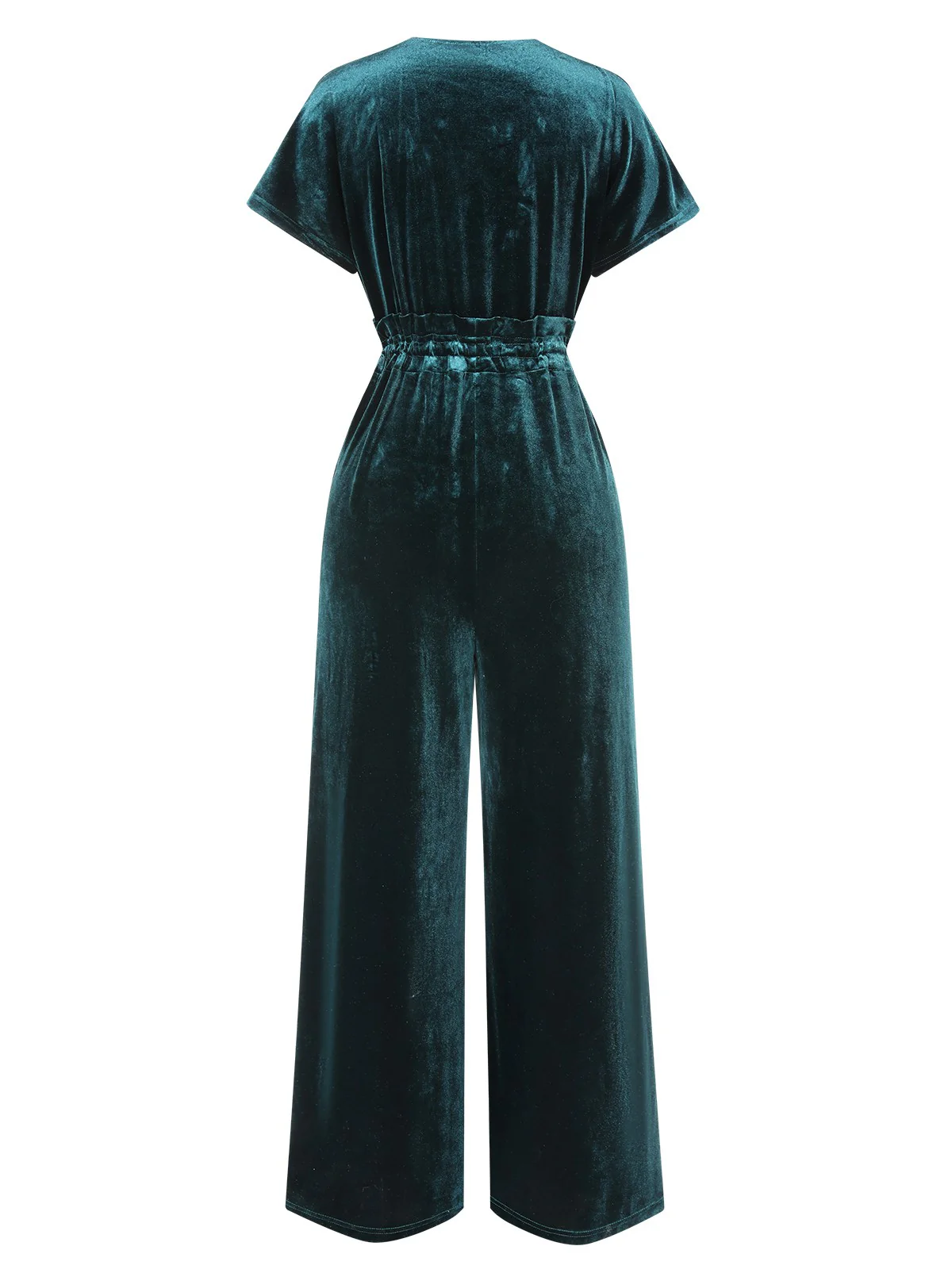 1940s Solid Waist Tie V-Neck Velvet Jumpsuit - Image 4
