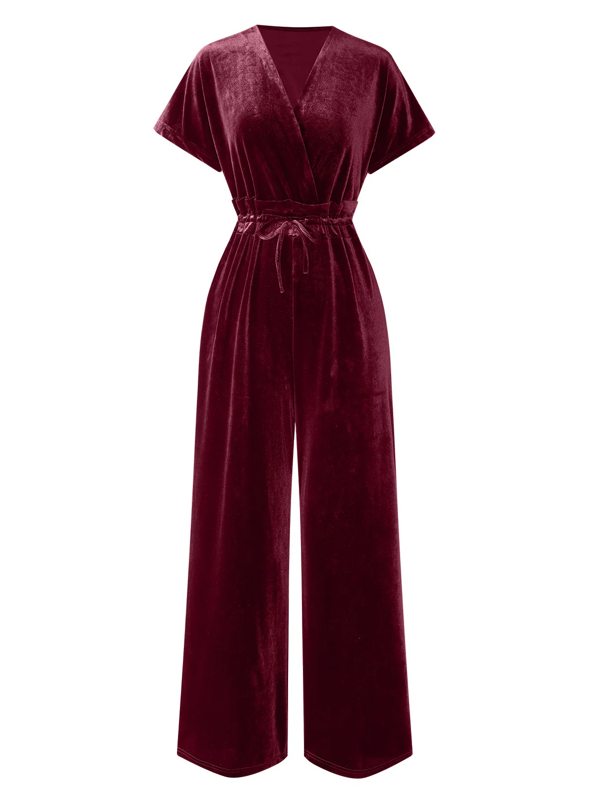 1940s Solid Waist Tie V-Neck Velvet Jumpsuit - Image 8