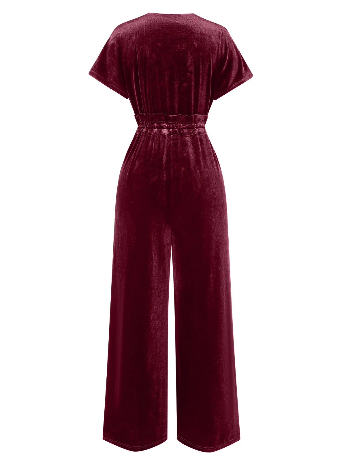 1940s Solid Waist Tie V-Neck Velvet Jumpsuit - Image 9