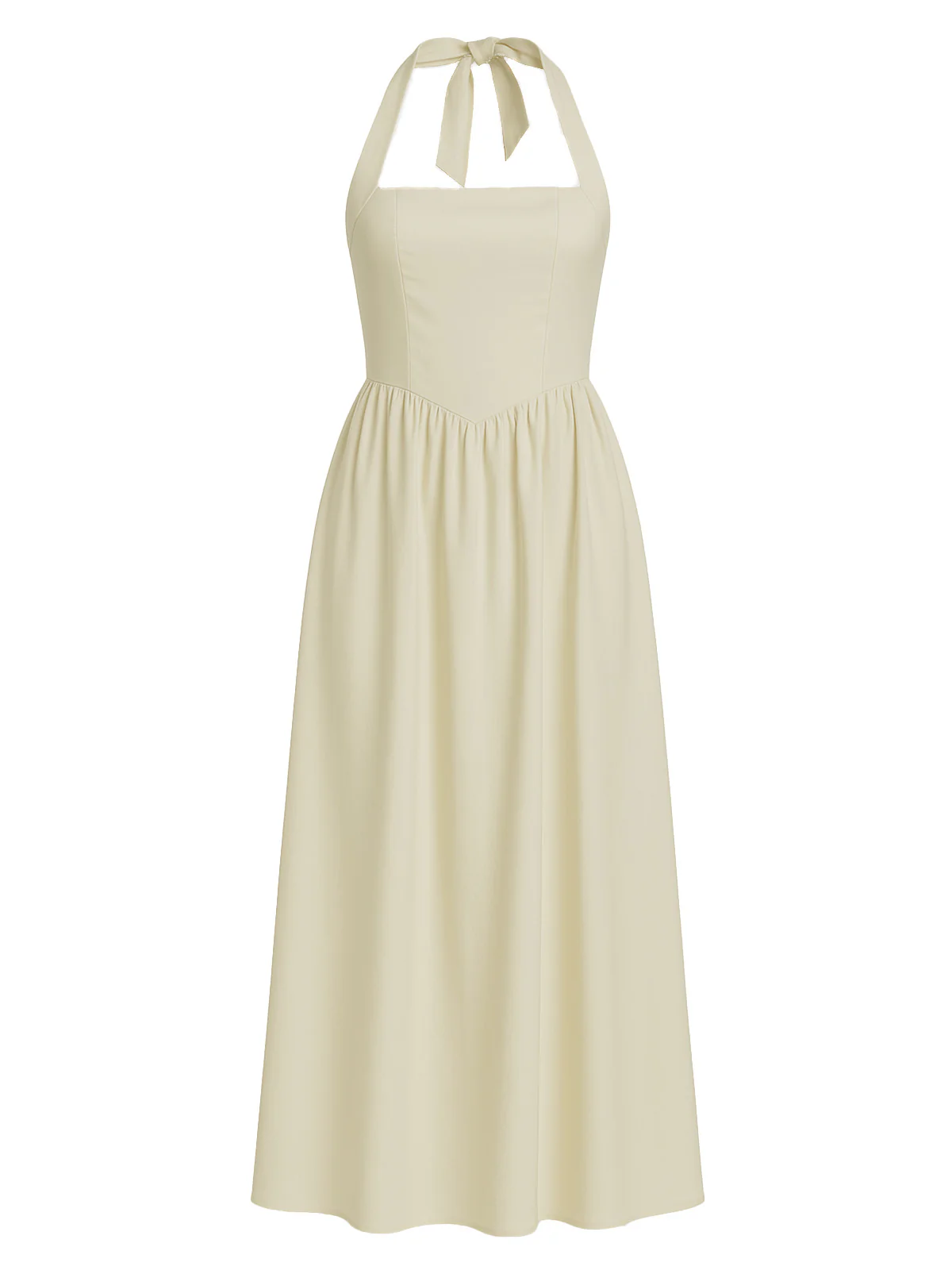 1940s Solid Wide-Strap Halter Backless Dress - Image 2