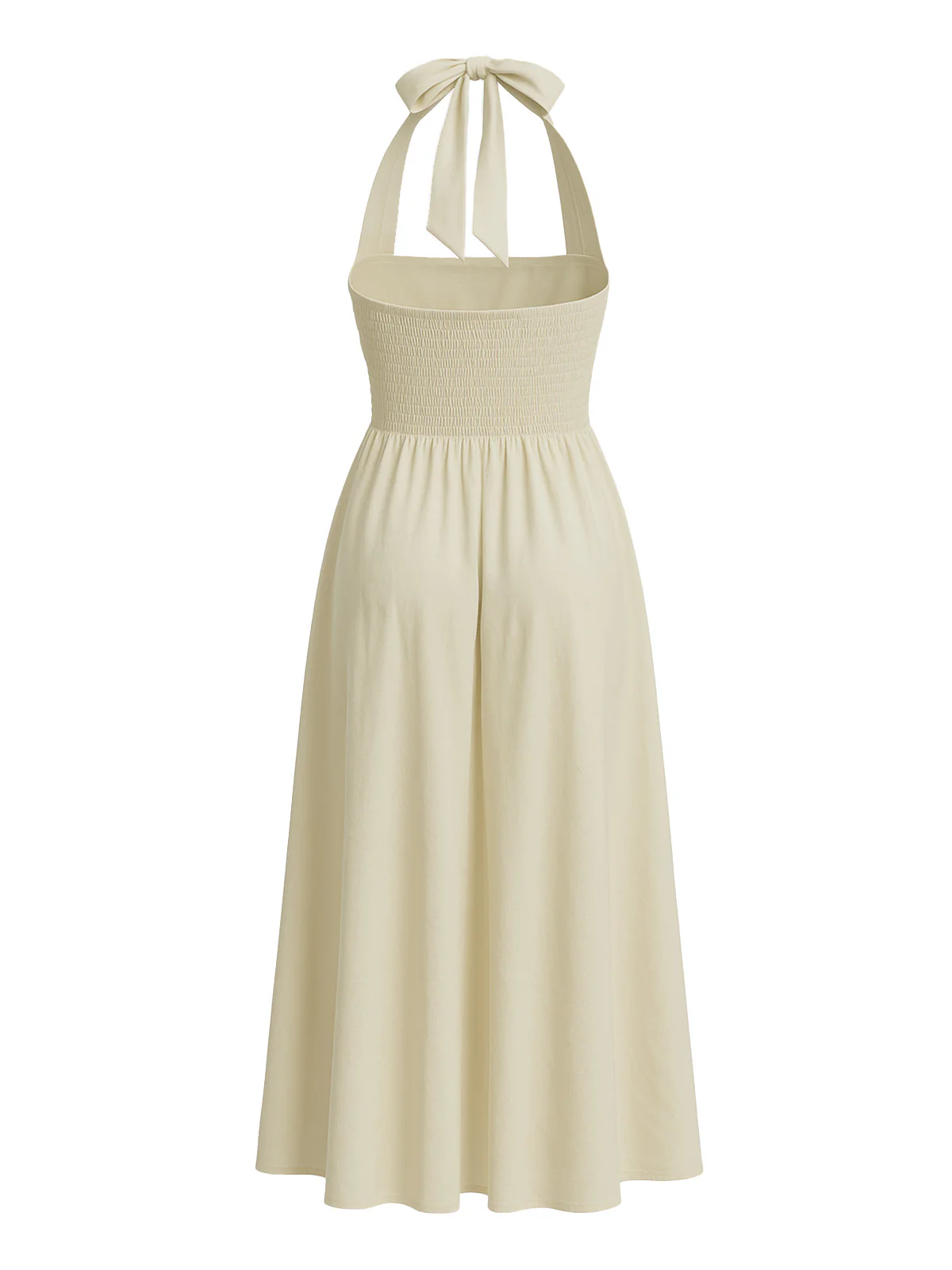 1940s Solid Wide-Strap Halter Backless Dress - Image 3