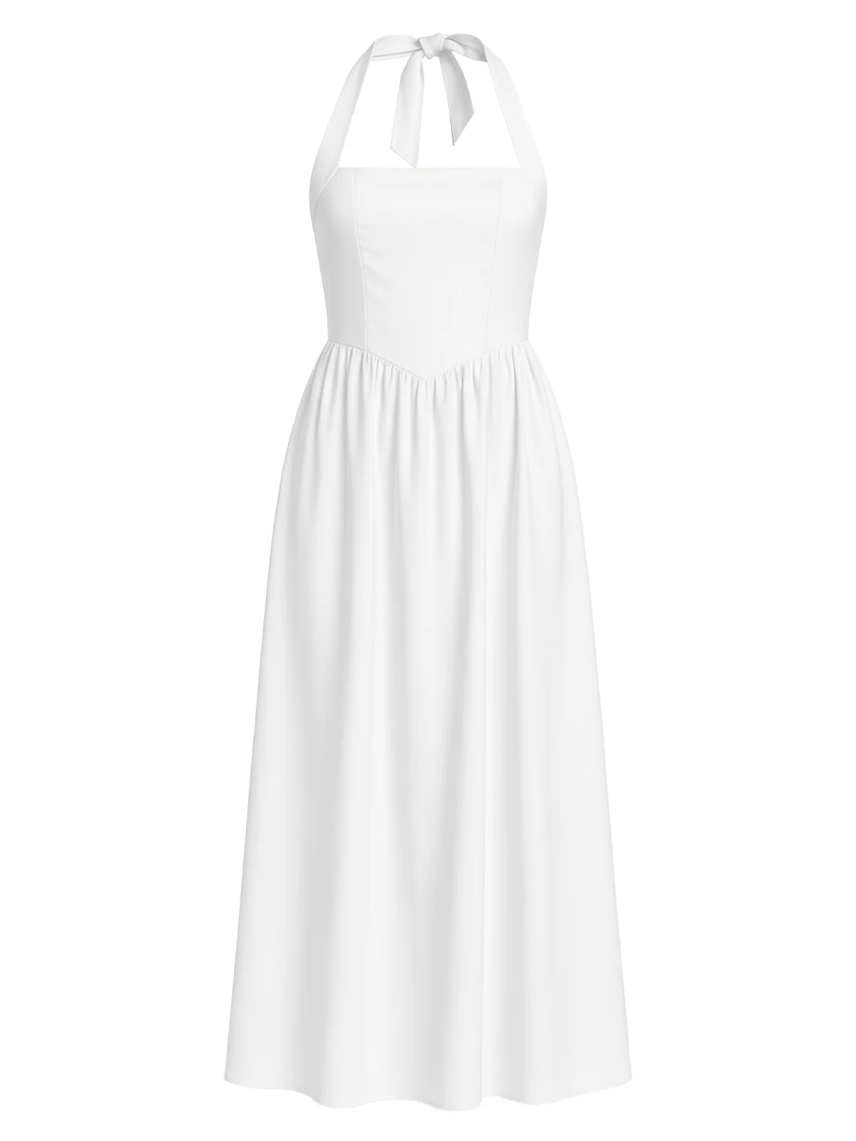 1940s Solid Wide-Strap Halter Backless Dress - Image 5