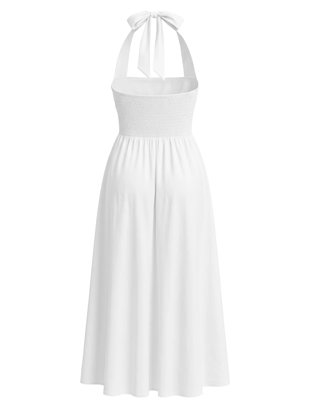 1940s Solid Wide-Strap Halter Backless Dress - Image 6