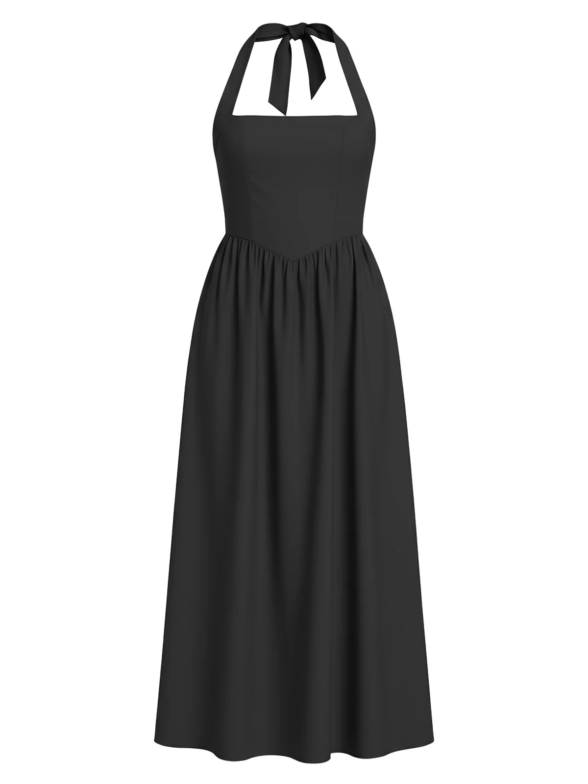 1940s Solid Wide-Strap Halter Backless Dress - Image 8