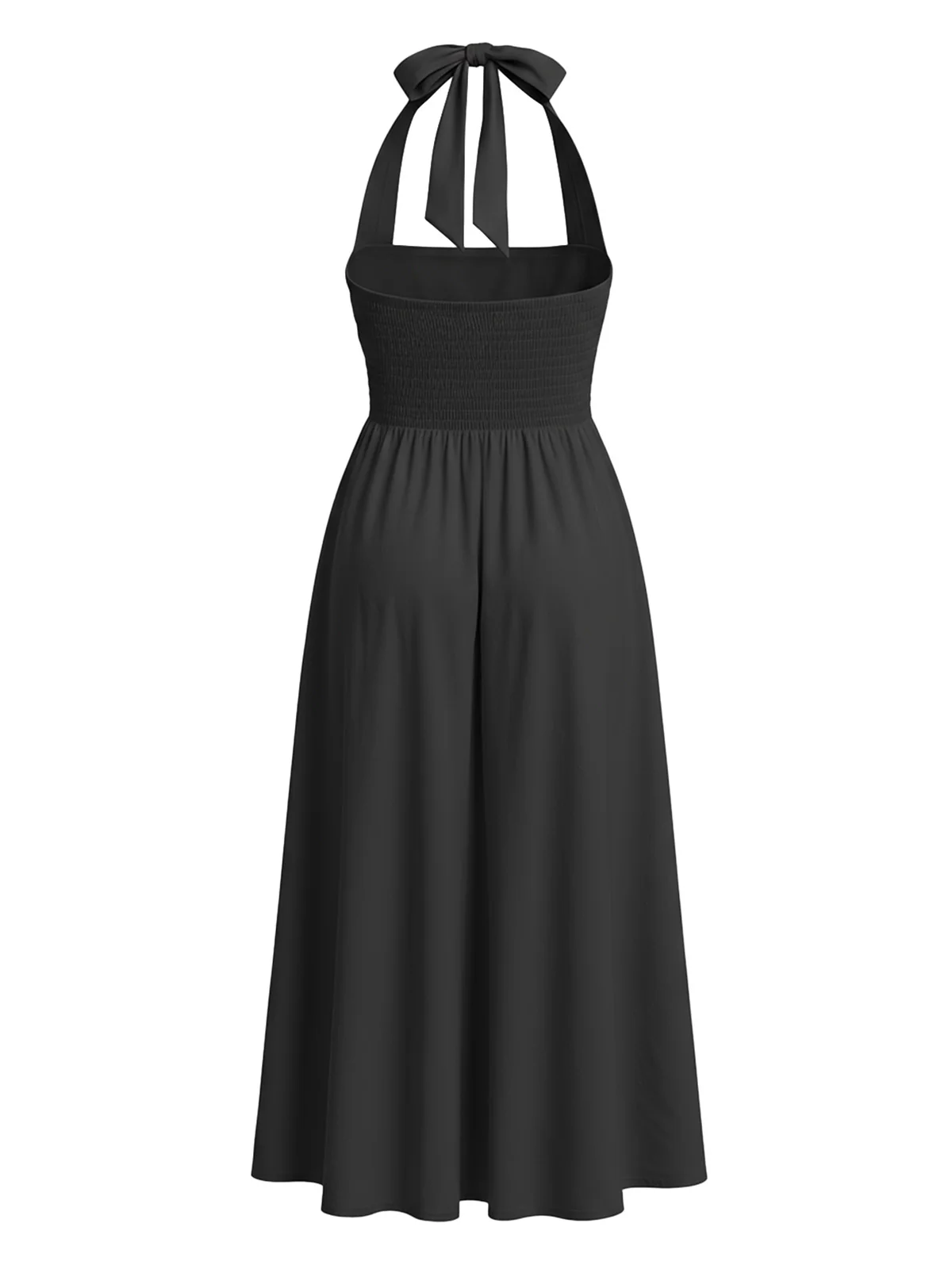 1940s Solid Wide-Strap Halter Backless Dress - Image 9
