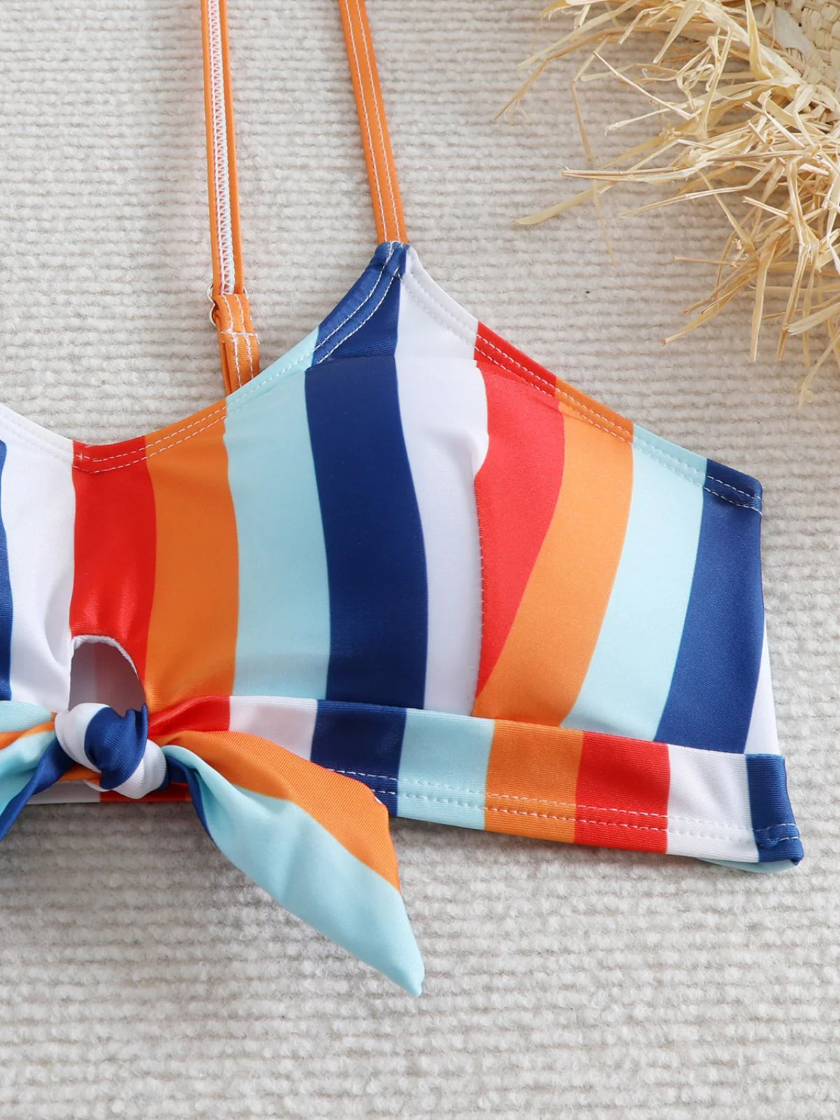 1940s Spaghetti Strap Bow Contrast Stripes Bikini - Image 11