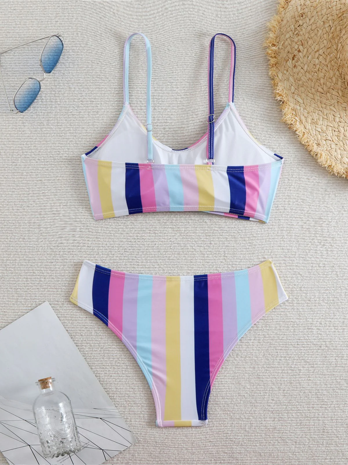 1940s Spaghetti Strap Bow Contrast Stripes Bikini - Image 15