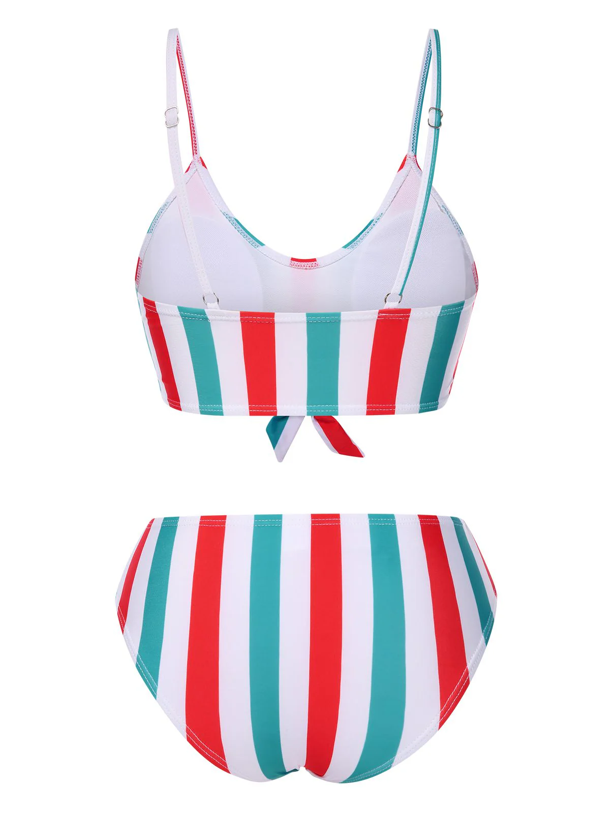 1940s Spaghetti Strap Bow Contrast Stripes Bikini - Image 2
