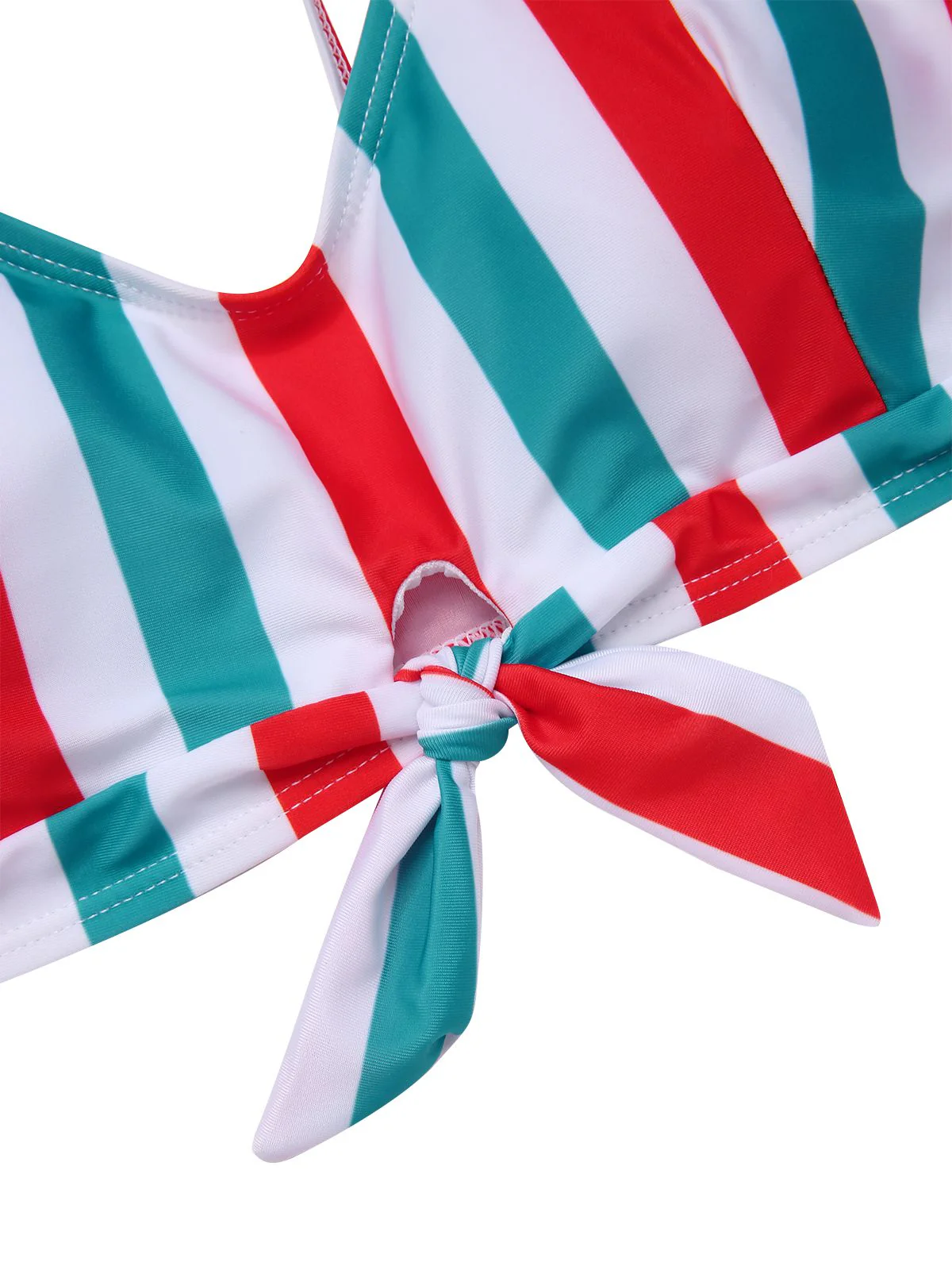 1940s Spaghetti Strap Bow Contrast Stripes Bikini - Image 3