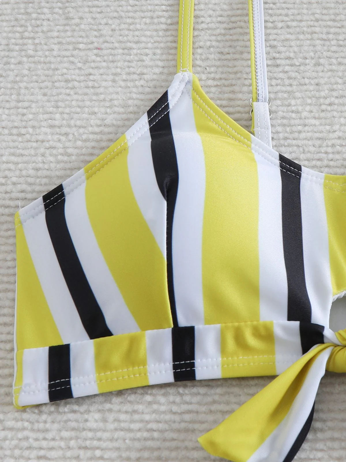 1940s Spaghetti Strap Bow Contrast Stripes Bikini - Image 6