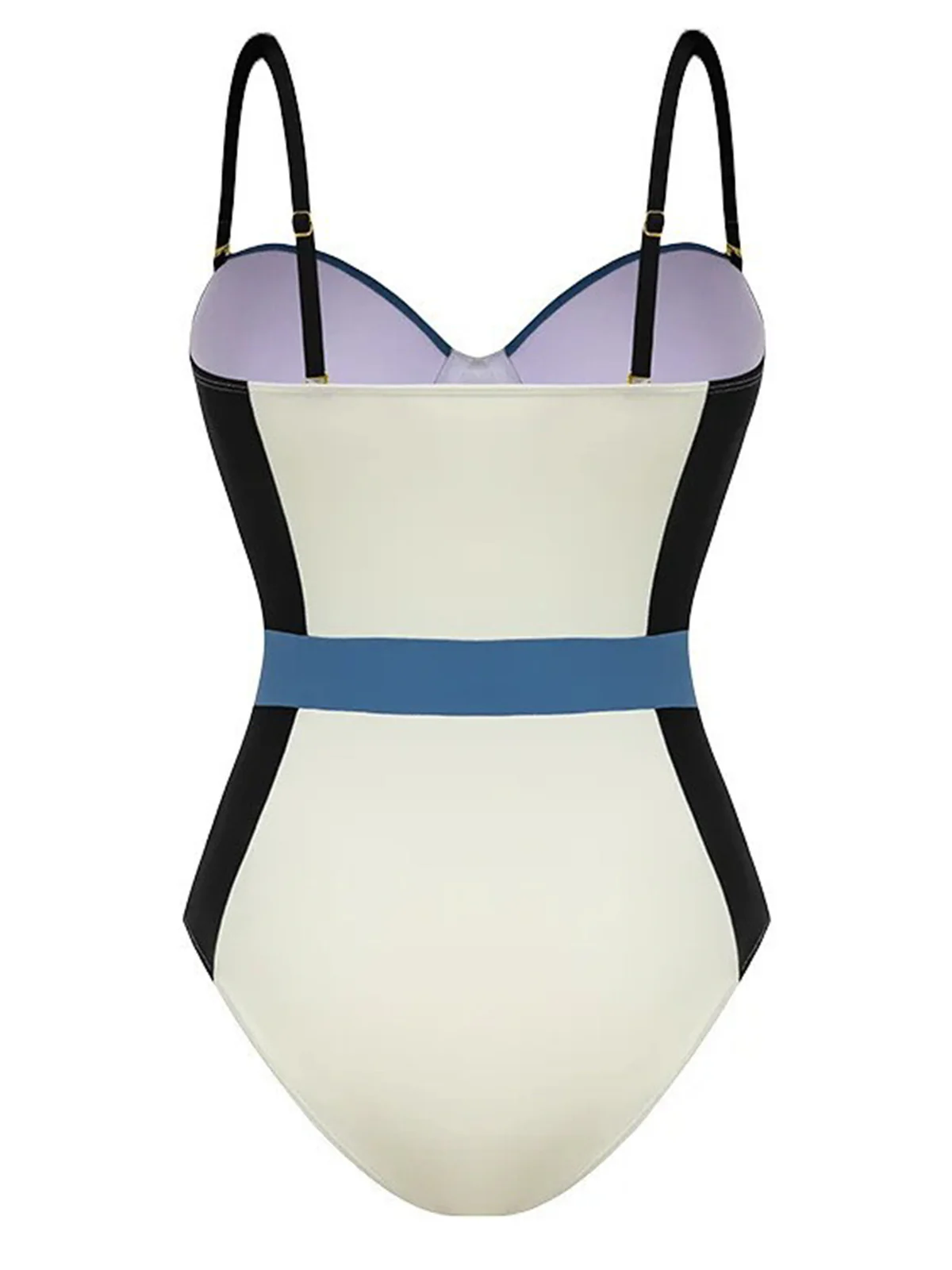 1940s Spaghetti Strap Color Block One-Piece Swimsuit - Image 2