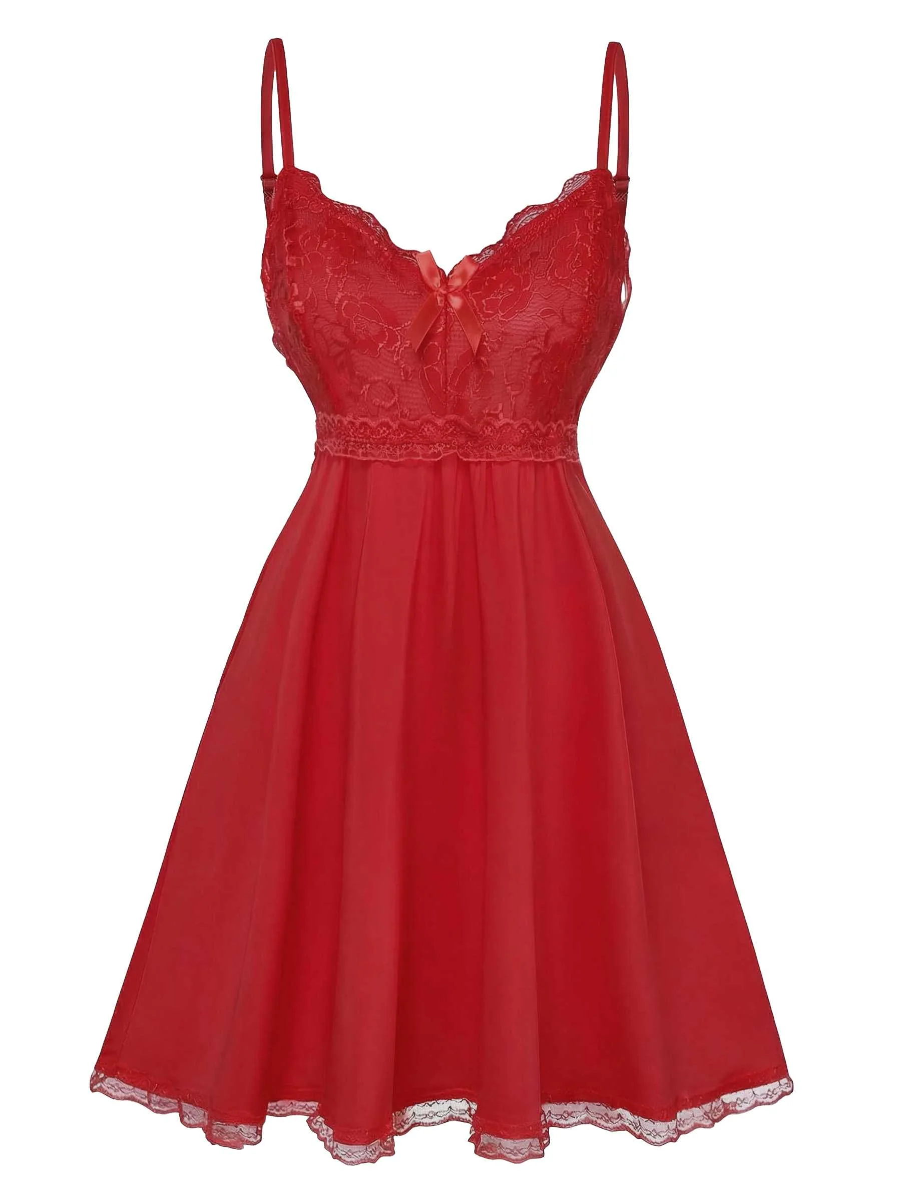1940s Spaghetti Strap Lace Bow Nightgown - Image 2