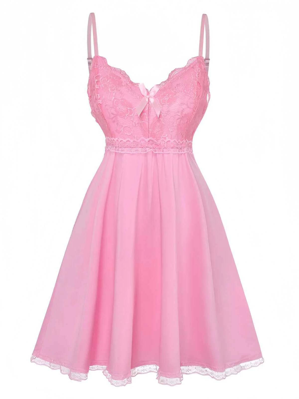 1940s Spaghetti Strap Lace Bow Nightgown - Image 4
