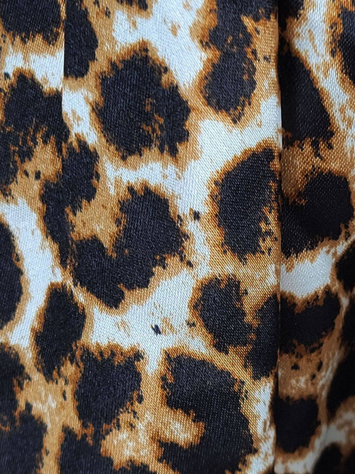 1940s Lace Trim Leopard Print Satin Deep V Nightgown - Image 3