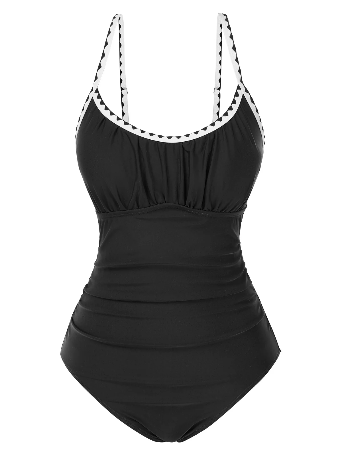 1940s Spaghetti Straps Ruched One-Piece Swimsuit - Image 4