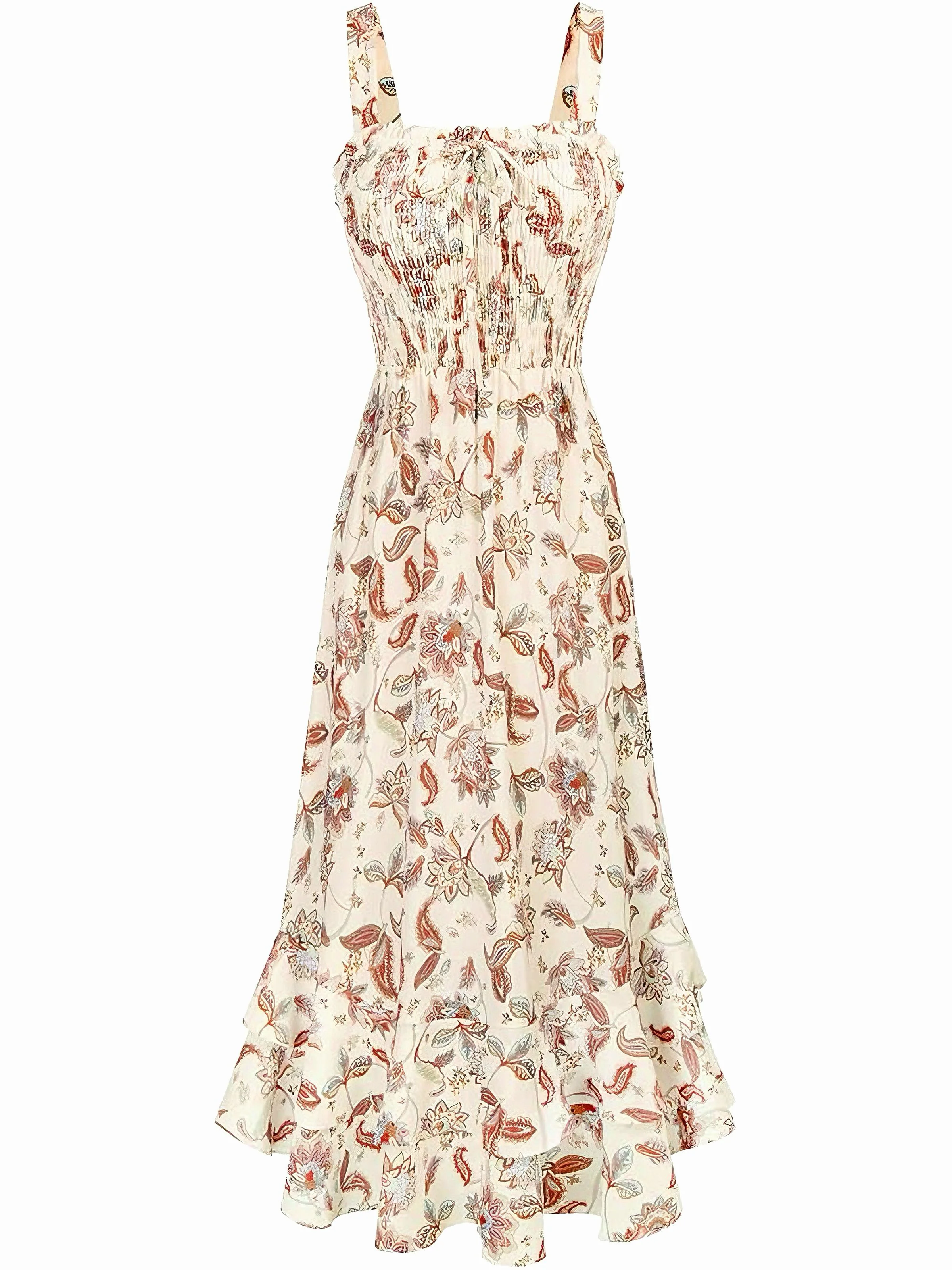 1940s Square Neck Irregular Floral Pleated Dress - Image 12