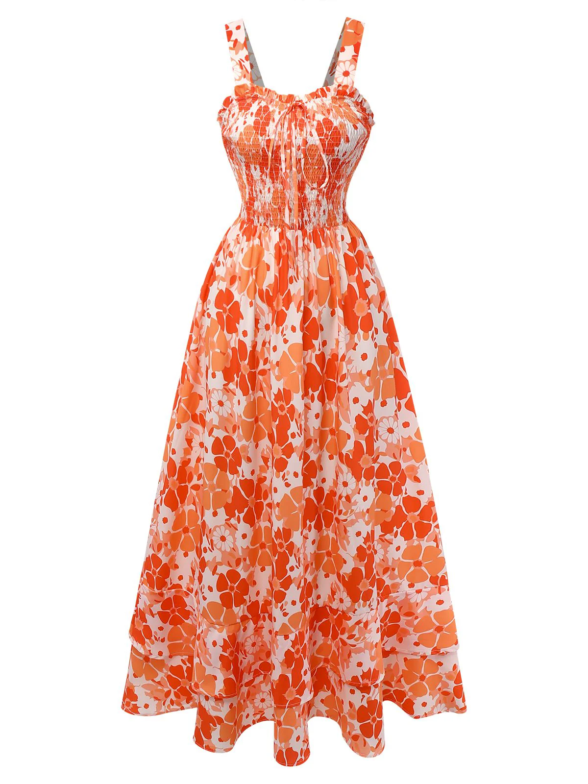 1940s Square Neck Irregular Floral Pleated Dress - Image 2