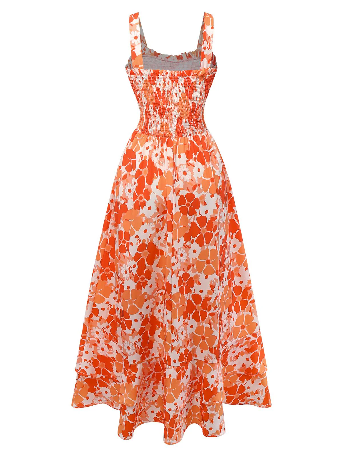 1940s Square Neck Irregular Floral Pleated Dress - Image 3