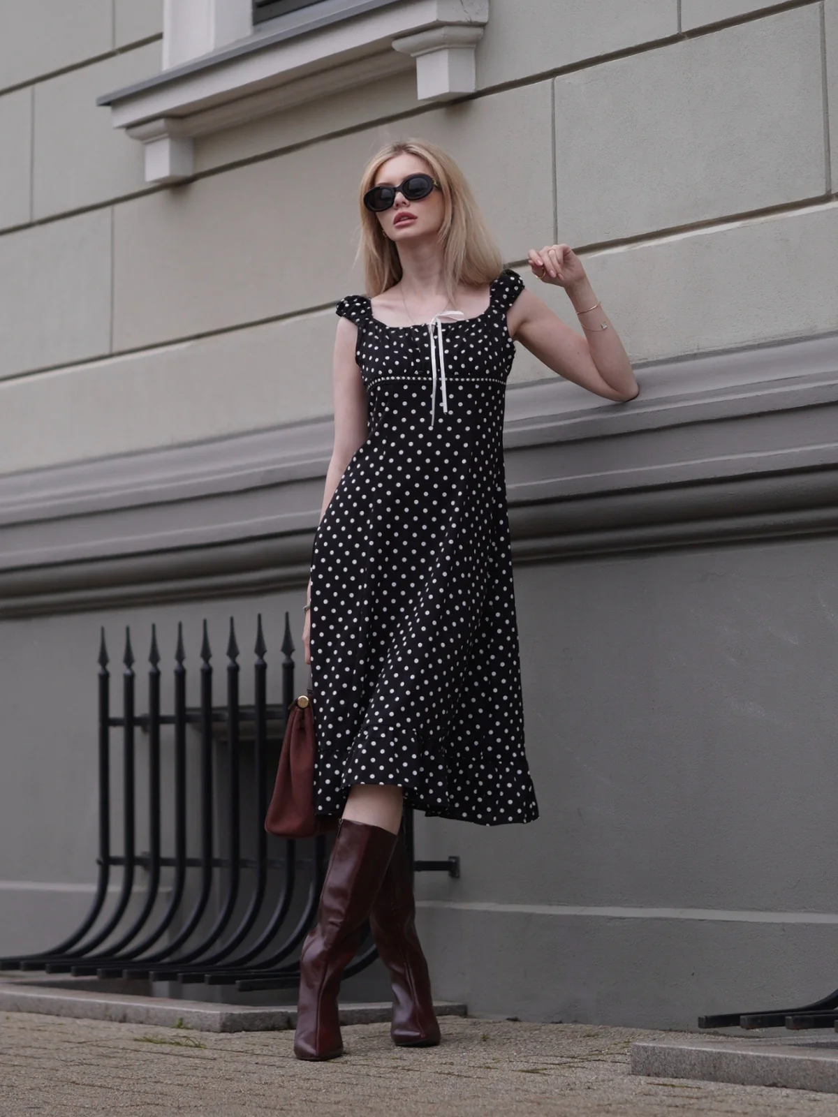 1940s Square Neck Polka Dot Ruffle Dress - Image 3