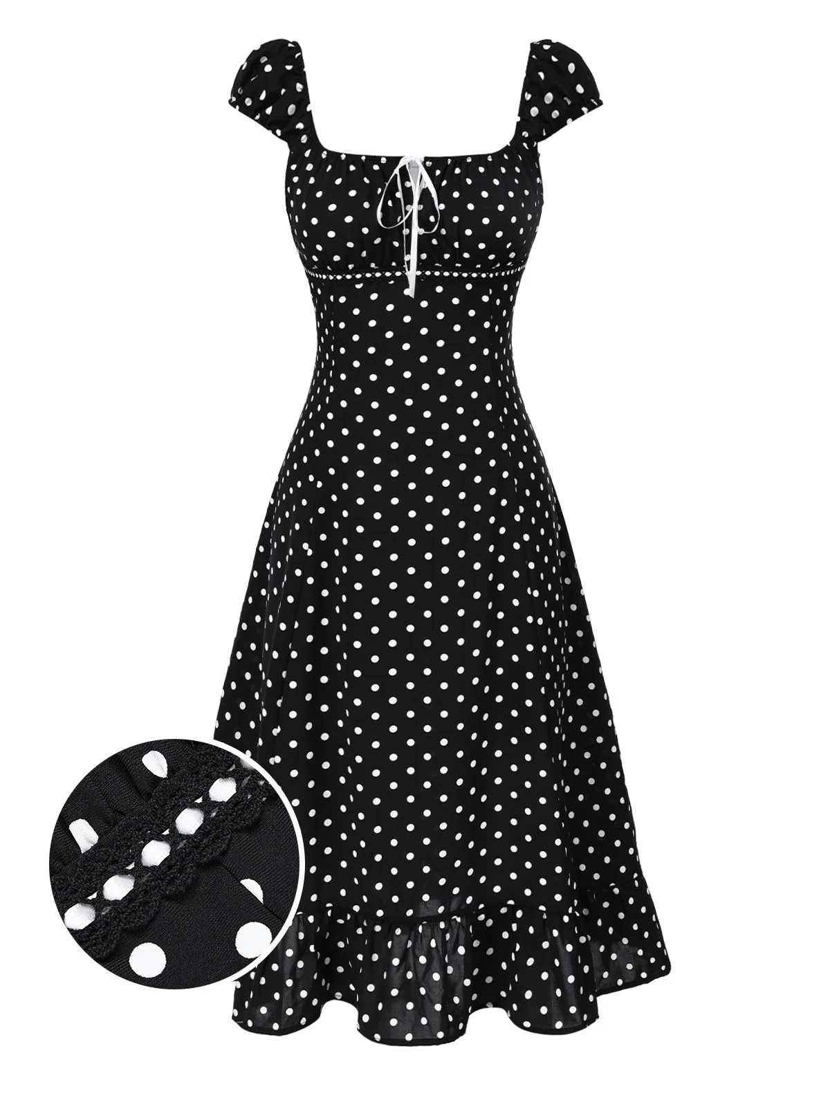 1940s Square Neck Polka Dot Ruffle Dress - Image 5