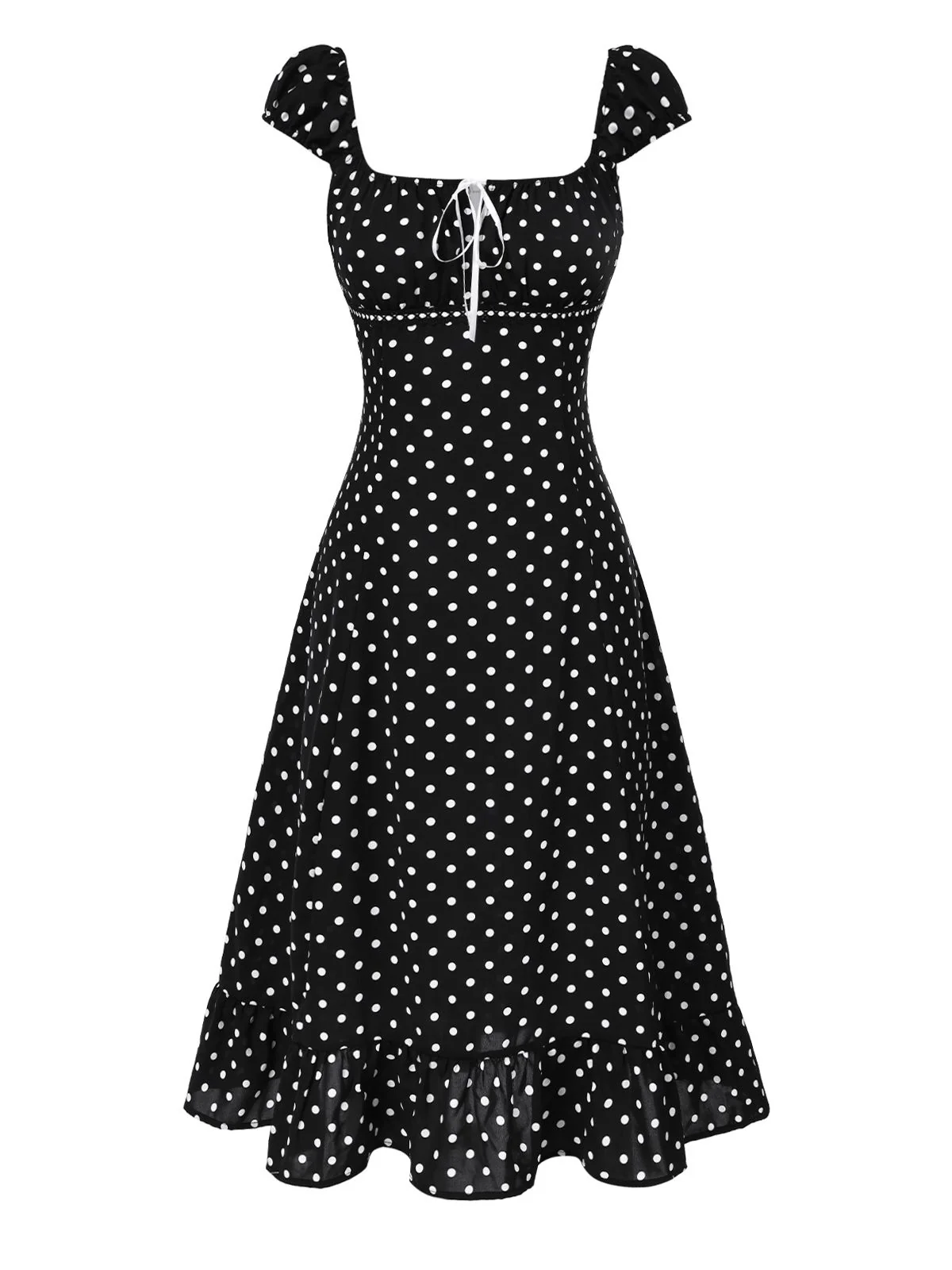 1940s Square Neck Polka Dot Ruffle Dress - Image 6