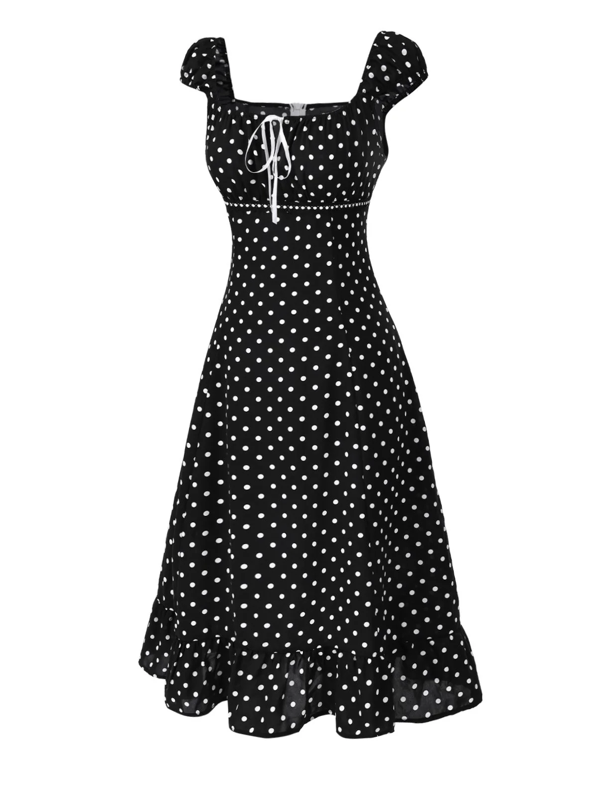 1940s Square Neck Polka Dot Ruffle Dress - Image 7