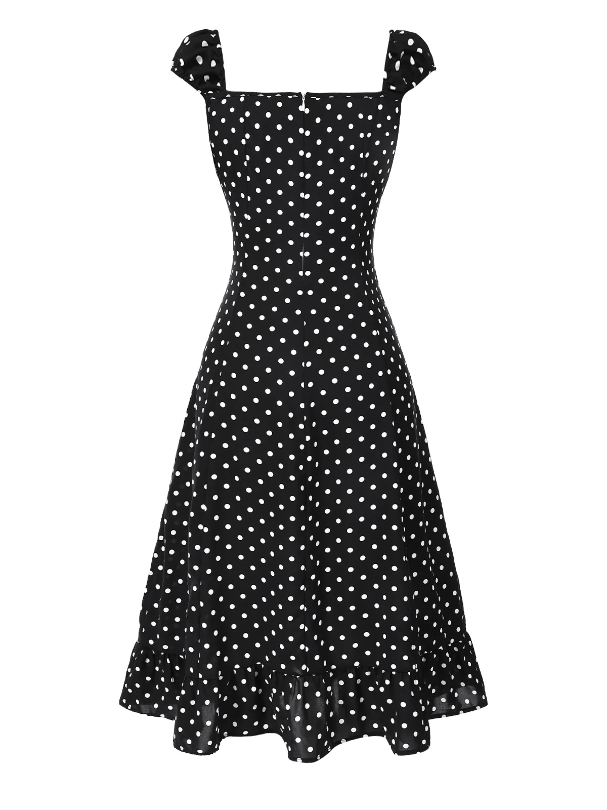 1940s Square Neck Polka Dot Ruffle Dress - Image 6