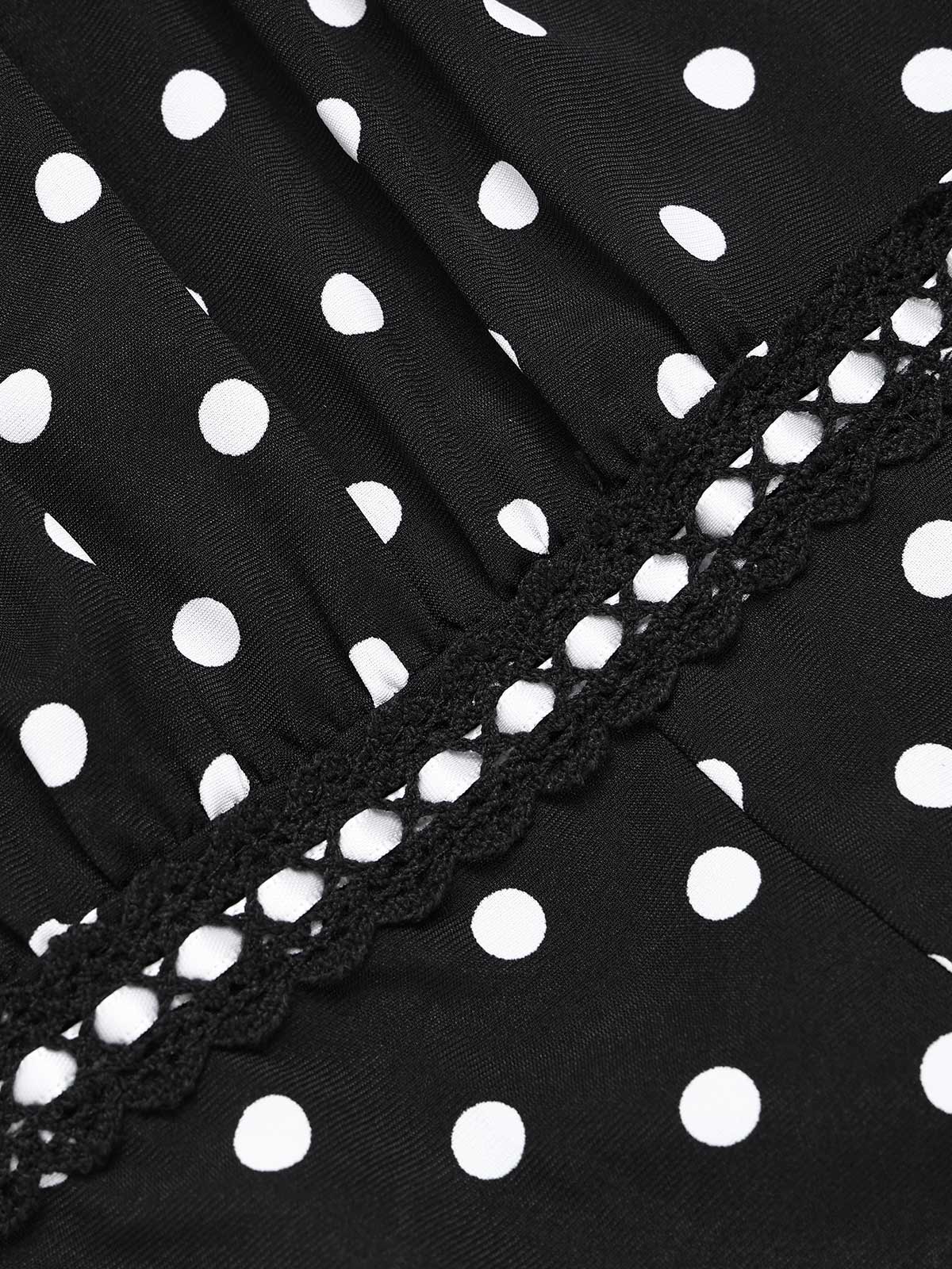 1940s Square Neck Polka Dot Ruffle Dress - Image 9