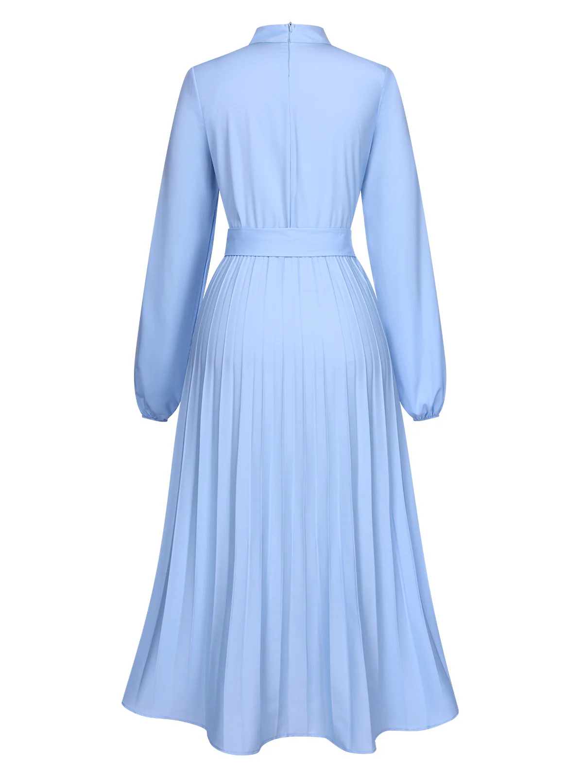 1940s Stand Collar Solid Pleated Dress - Image 3