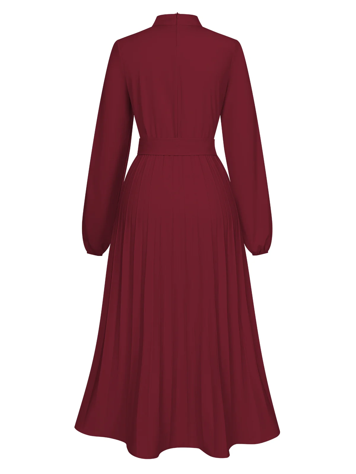 1940s Stand Collar Solid Pleated Dress - Image 7