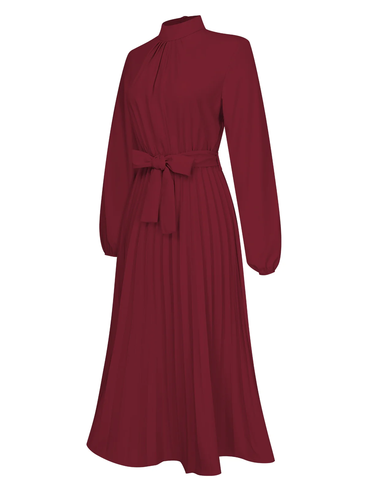 1940s Stand Collar Solid Pleated Dress - Image 8