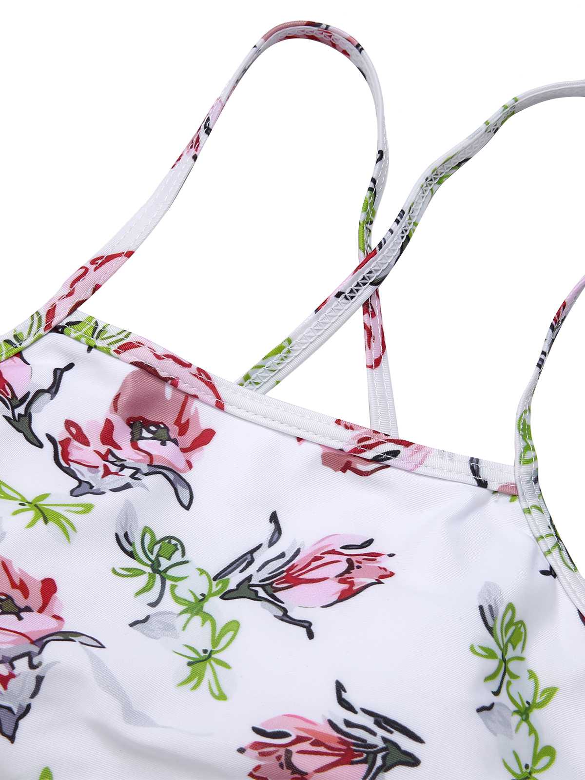 1940s Strap Contrast Floral Lace-Up Swimsuit - Image 5