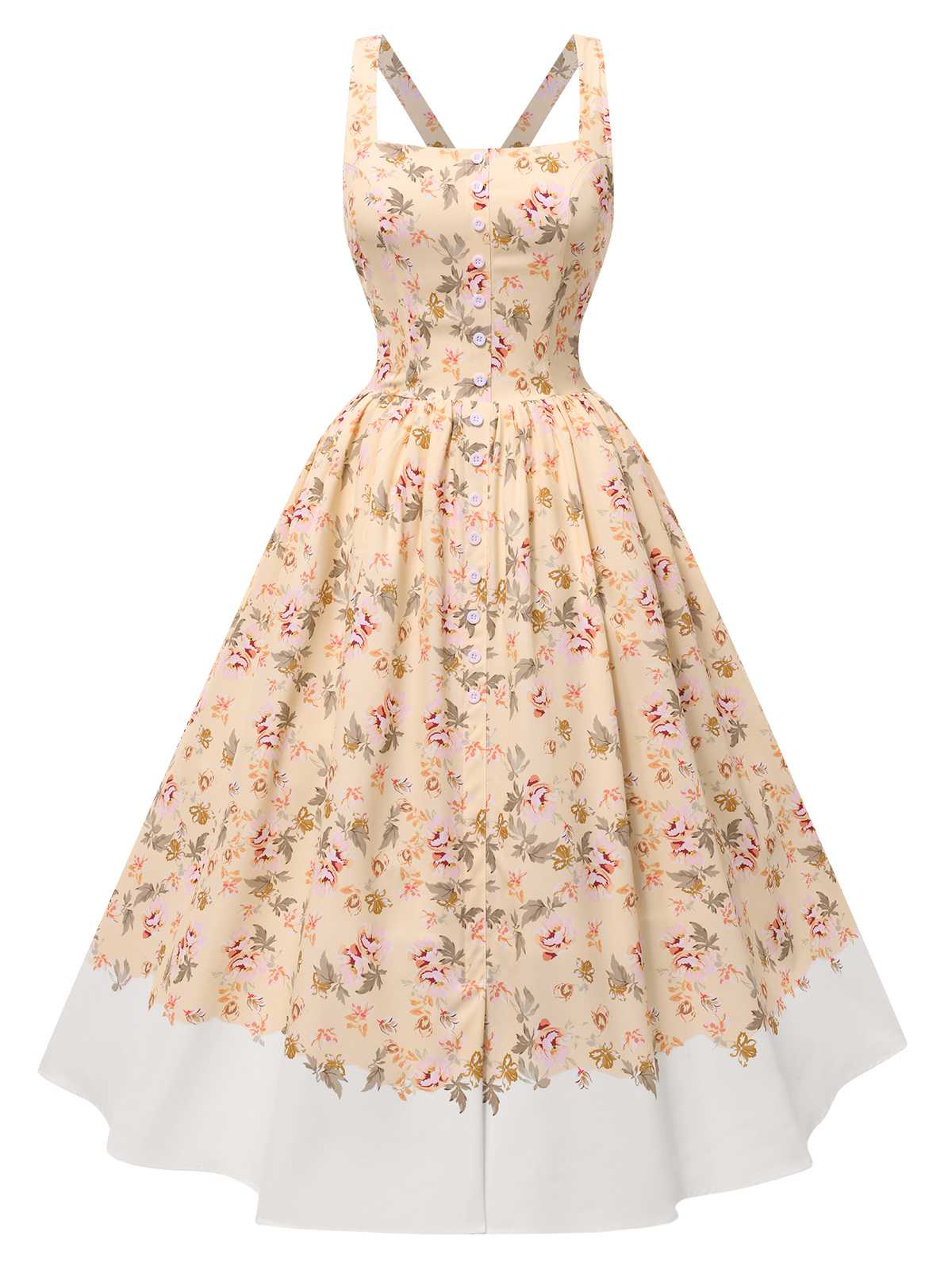 1950s Strap Square Neck Corset Floral Dress - Image 2