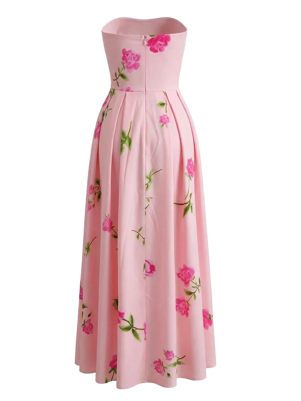 1940s Strapless Floral High Waist Swing Dress - Image 3