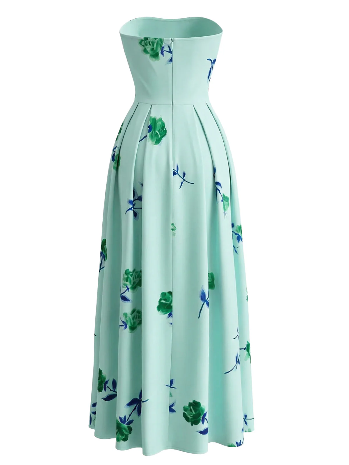 1940s Strapless Floral High Waist Swing Dress - Image 9