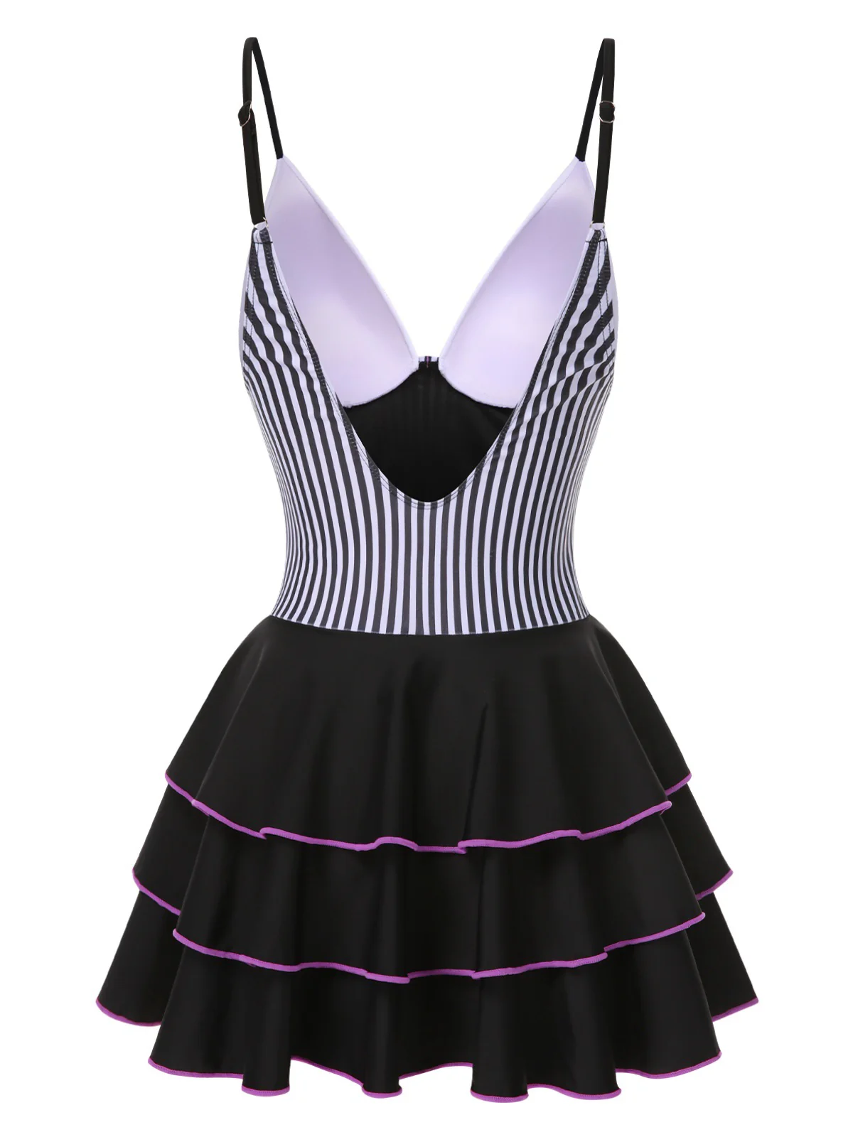 1940s Stripe Patchwork Layered Hem Swim Dress - Image 3