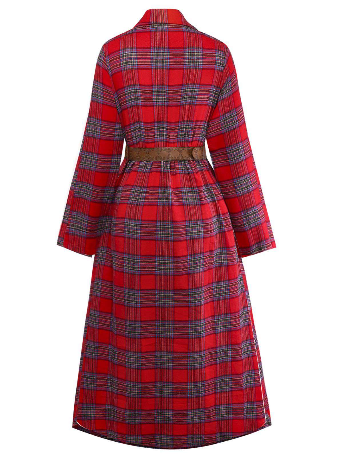 1940s Tartan Plaid Long Sleeve Belted Shirt Dress - Image 3