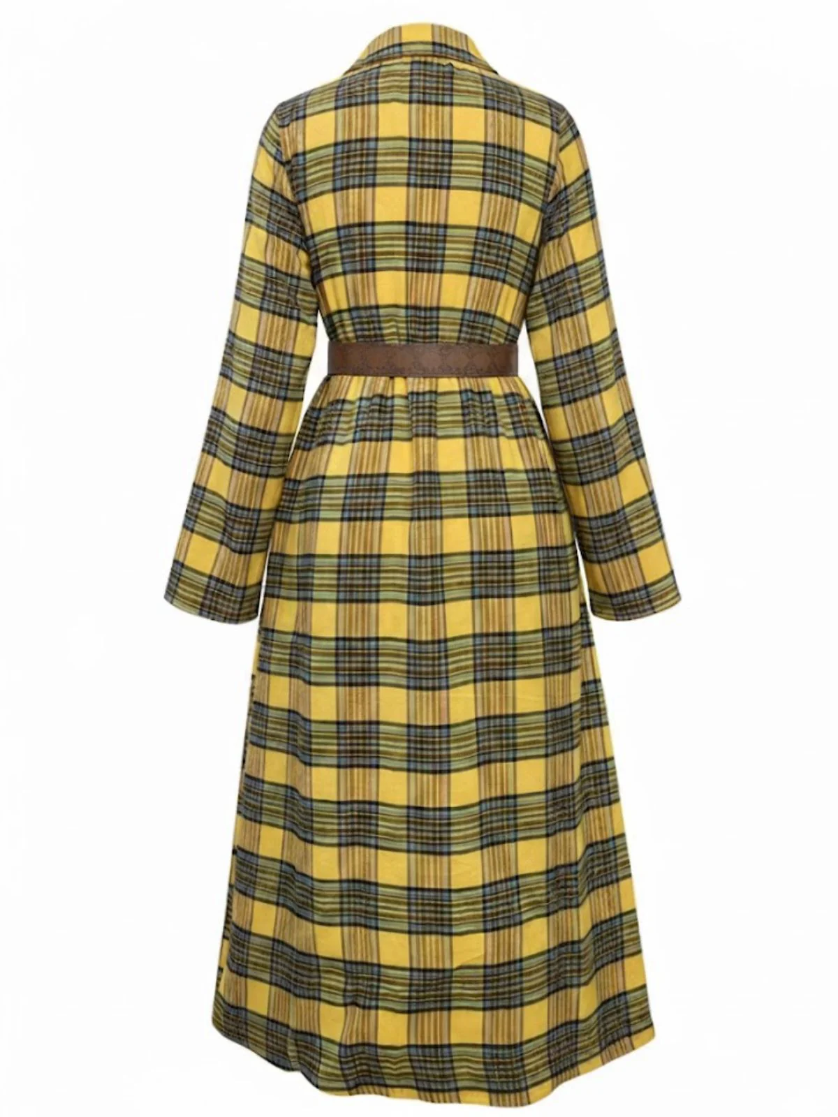 1940s Tartan Plaid Long Sleeve Belted Shirt Dress - Image 9