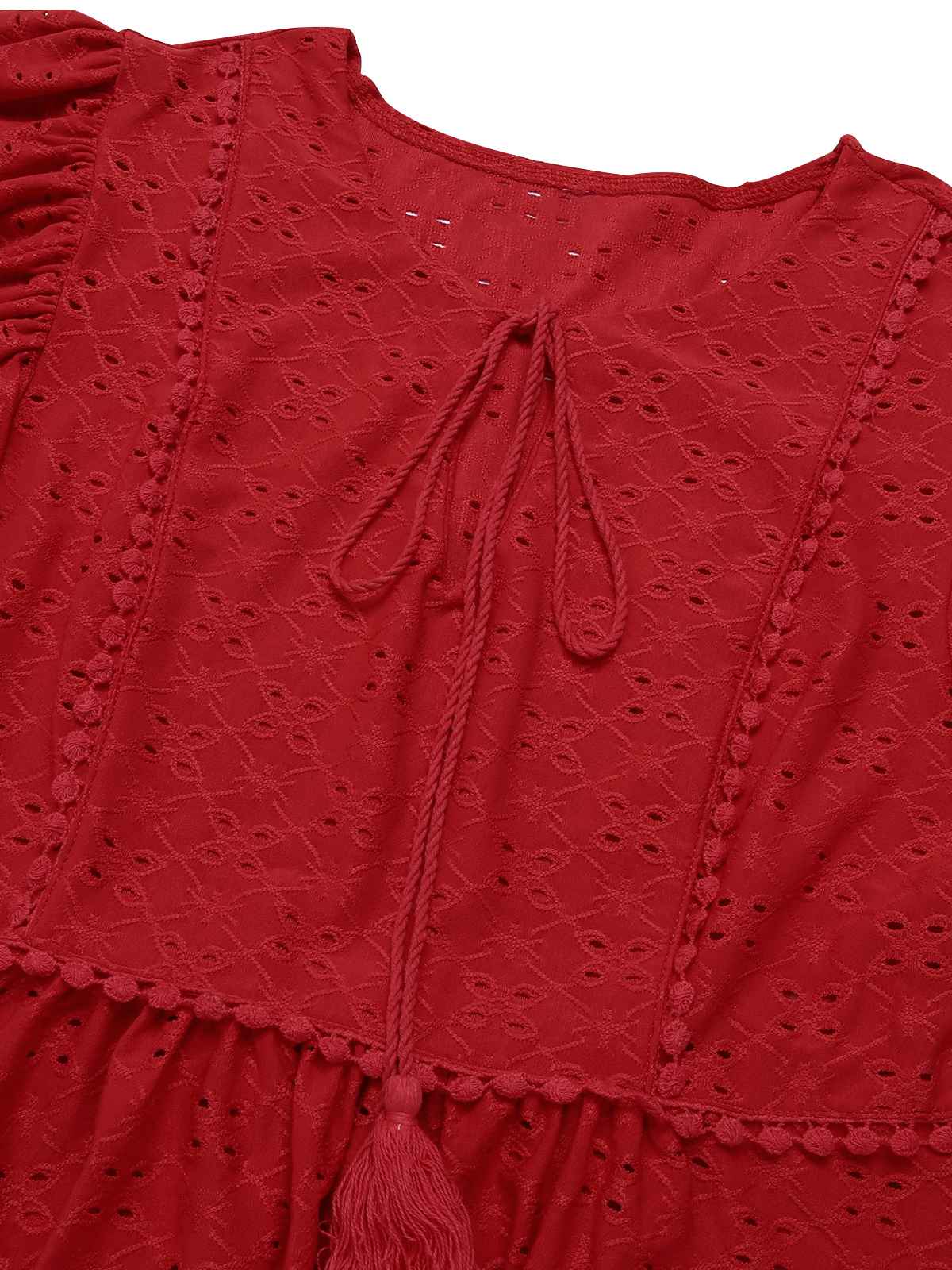 1940s Tie Front Eyelet Embroidered Blouse - Image 10