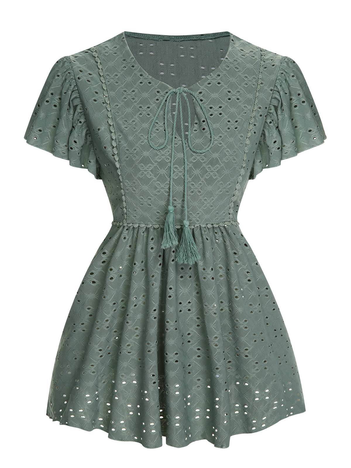 1940s Tie Front Eyelet Embroidered Blouse - Image 13