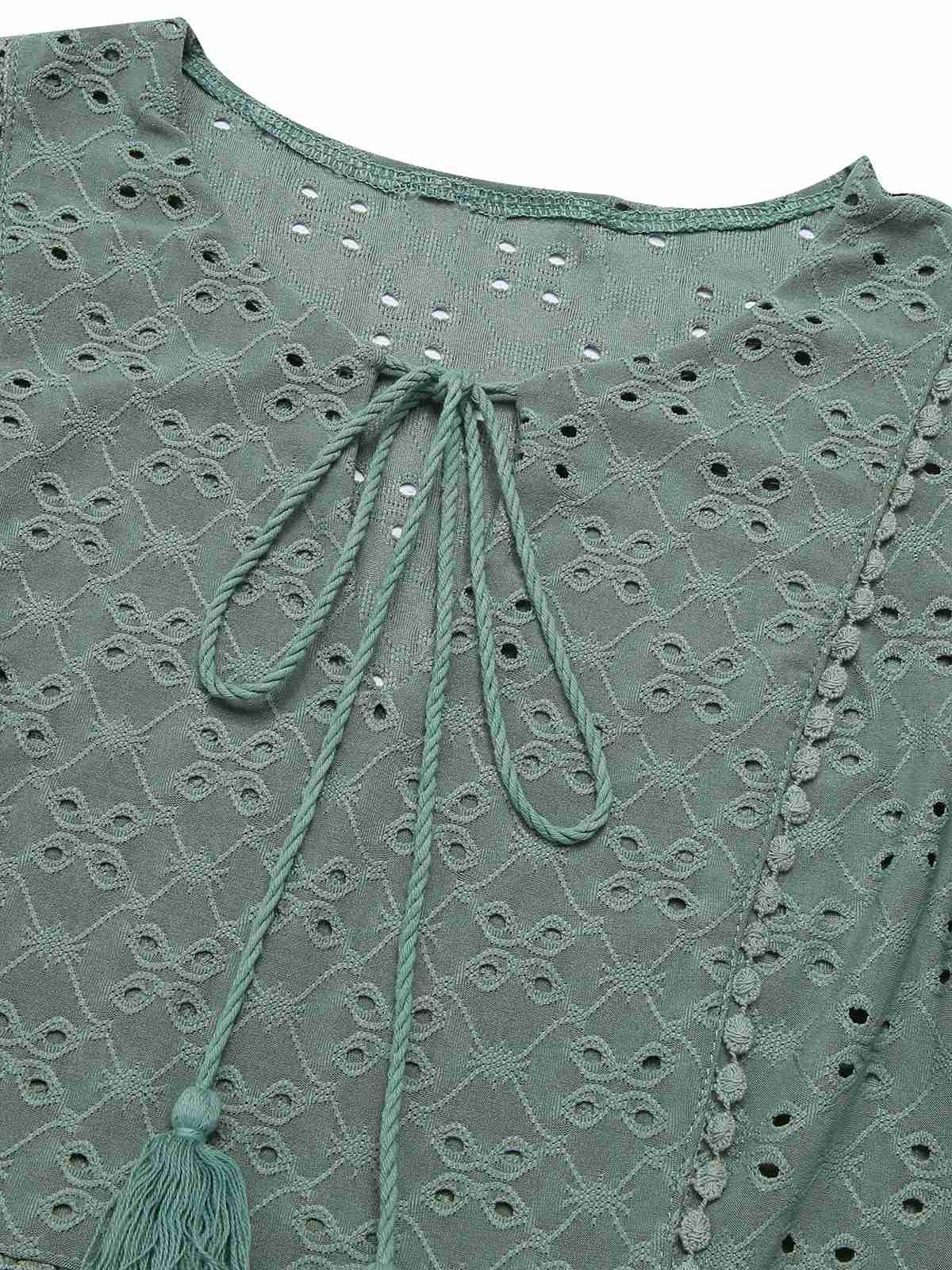 1940s Tie Front Eyelet Embroidered Blouse - Image 16