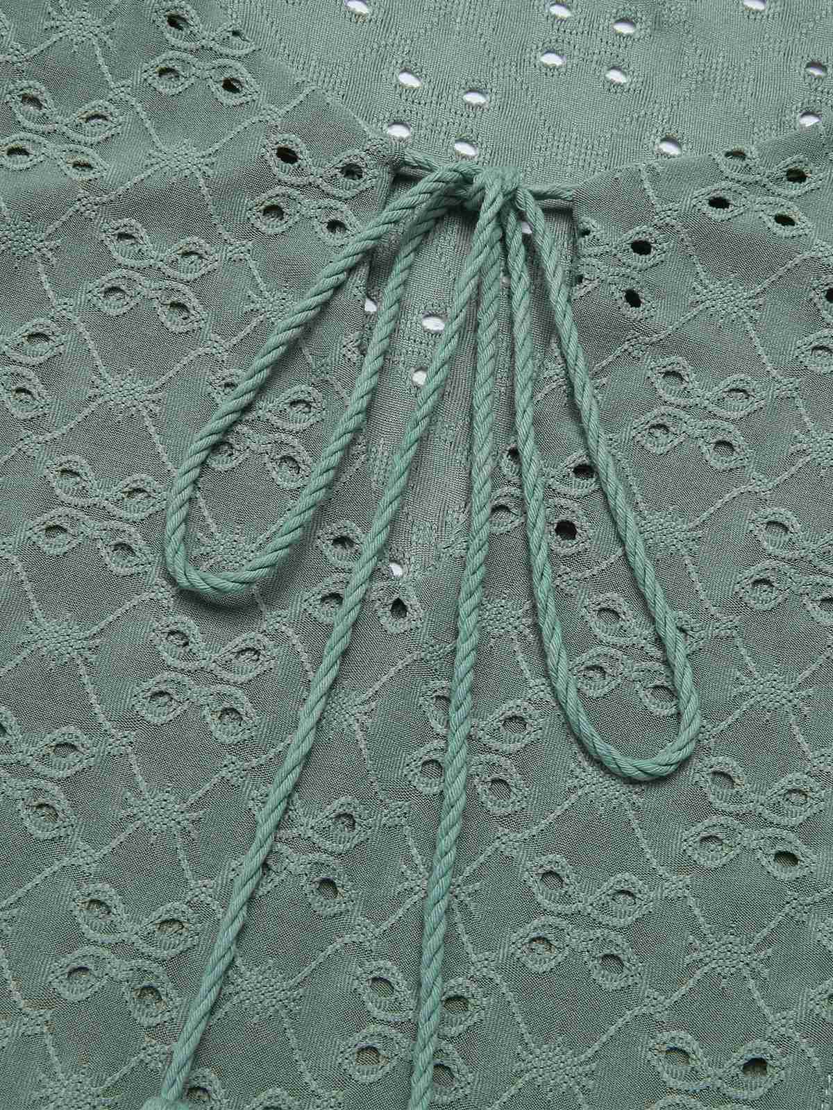 1940s Tie Front Eyelet Embroidered Blouse - Image 18