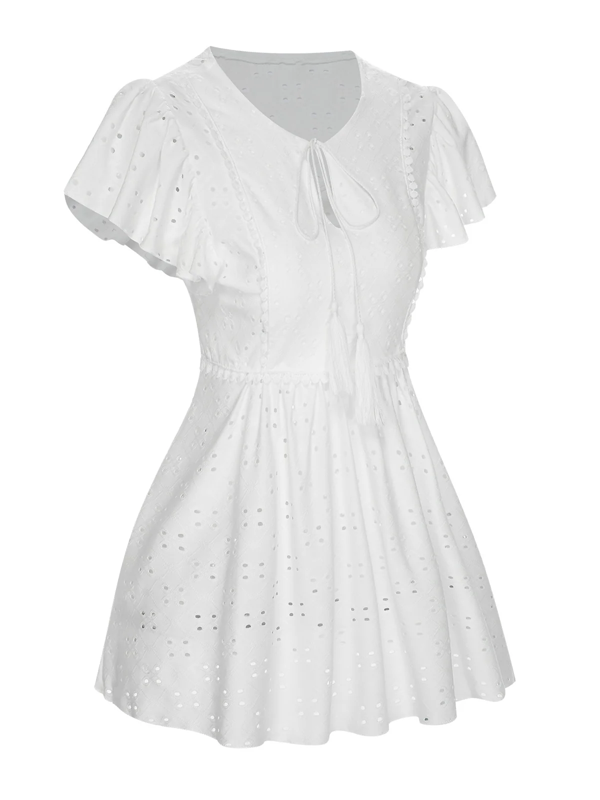 1940s Tie Front Eyelet Embroidered Blouse - Image 2