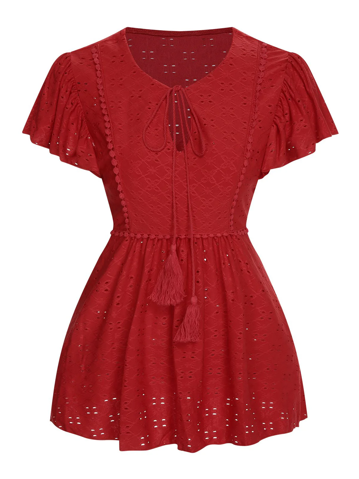 1940s Tie Front Eyelet Embroidered Blouse - Image 7