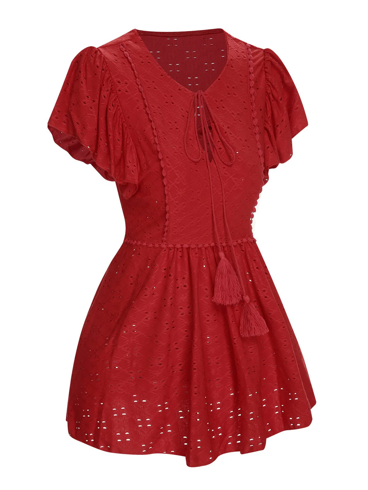 1940s Tie Front Eyelet Embroidered Blouse - Image 9