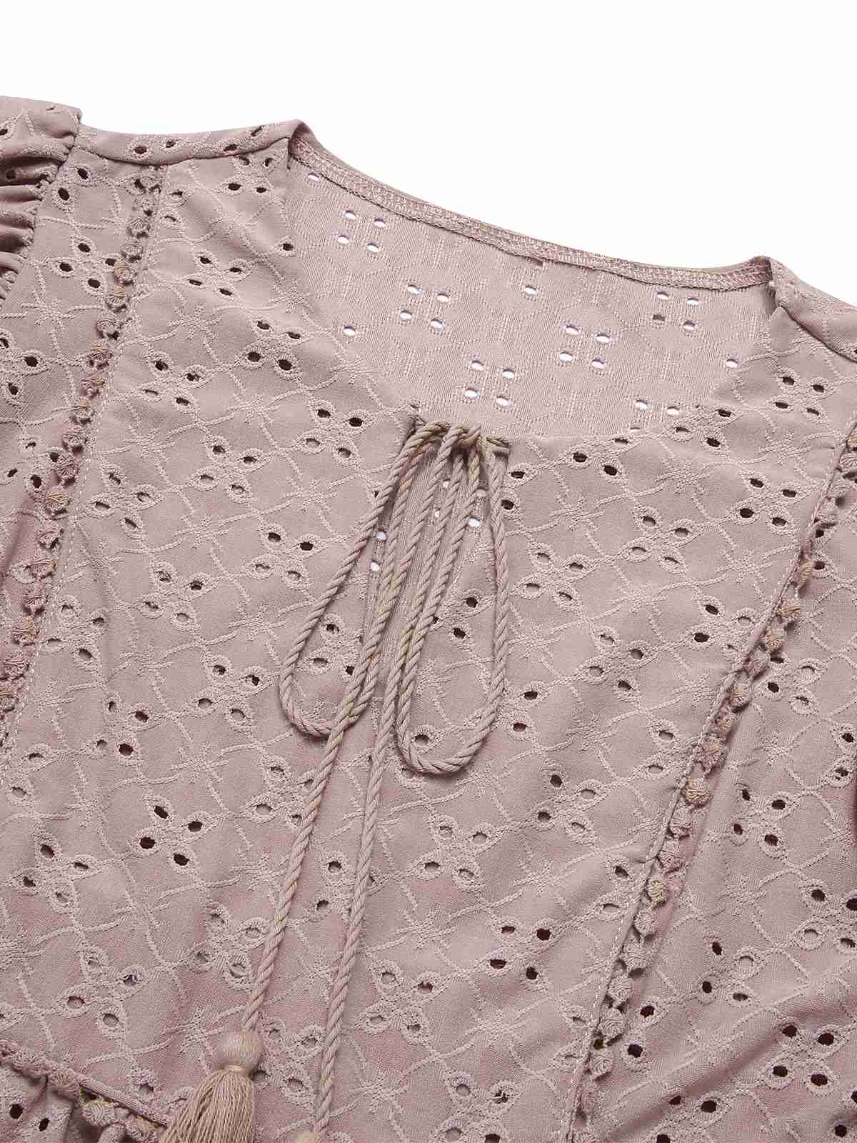 1940s Tie Front Eyelet Embroidered Blouse - Image 16