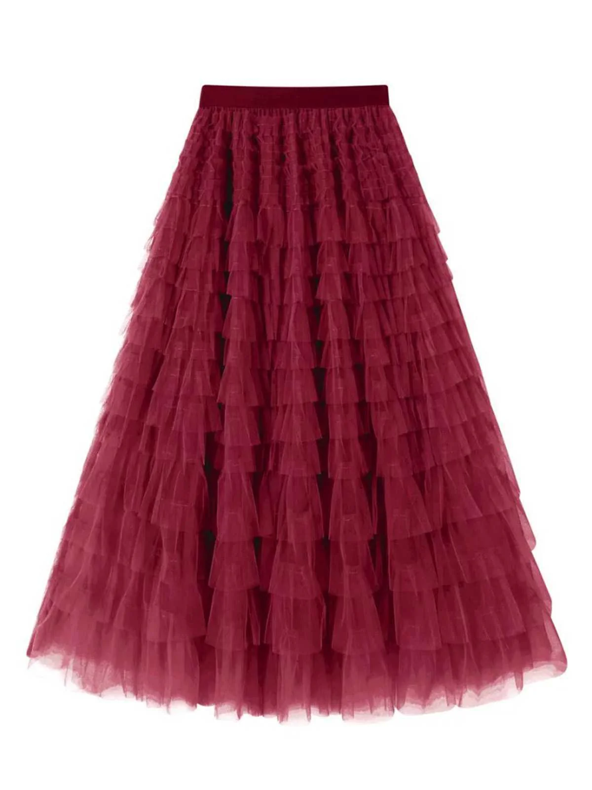 1940s Tiered Mesh Ruffle A-Line Solid Skirt - Image 6